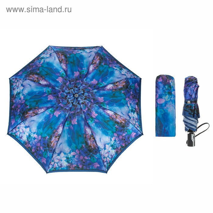 Зонт автоматический "Листья", R=52см, цвет синий - Фото 1