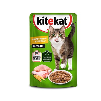 Влажный корм KiteKat для кошек, курица в желе, пауч, 85 г