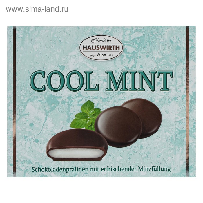 Мягкие конфеты с мятной начинкой в темном шоколаде (30%) “Cool Mint” 135г - Фото 1