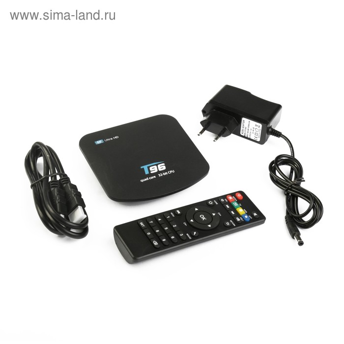 Приставка Смарт ТВ T96, Android, 4K, Wi-Fi, HDMI-кабель, черная - Фото 1