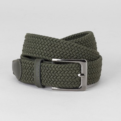 Ремень мужской, резинка плетёнка, пряжка металл, цвет зелёный