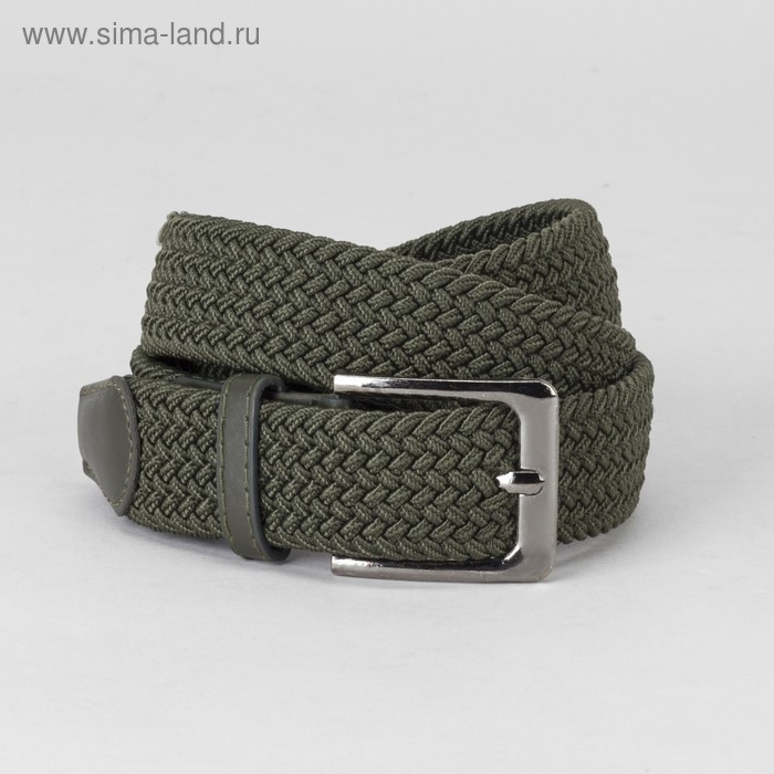 Ремень мужской, резинка плетёнка, пряжка металл, цвет зелёный - Фото 1