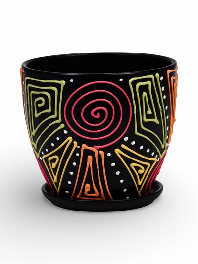 Горшок для цветов «Радуга», керамический, с поддоном, 2.6 л, коричневый с орнаментом