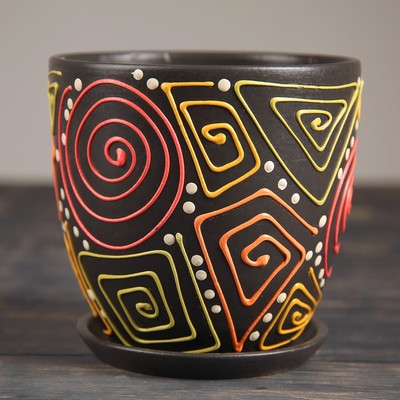 Горшок для цветов «Радуга», 4.8 л, d=22 см, h=19.5 см, керамика, с поддоном, коричневый