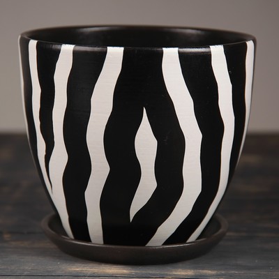 Горшок для цветов «Зебра № 5», керамический, с поддоном, 4.8 л, овальная форма, чёрно-белый