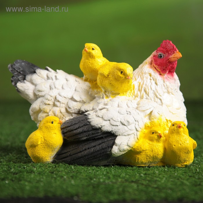 Садовая фигура "Курица-мама с детьми" 16х25см - Фото 1