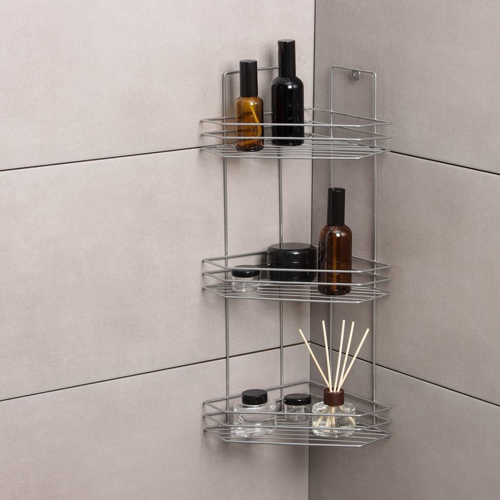 Полка угловая 3-х ярусная «Трапеция», 25×18×49 см, хром - Фото 1