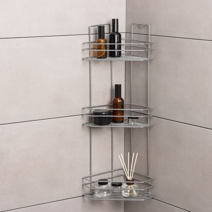 Полка угловая 3-ярусная «Трапеция», 25×18×62 см, хром - Фото 1