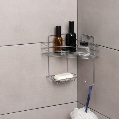 Полка угловая с мыльницей и вешалкой, 1 ярус, 25×18×20 см, хром