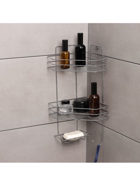Полка угловая с мыльницей и вешалкой 2-х ярусная, 25.5×42.5 см, цвет хром 3277490