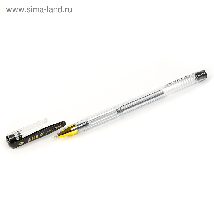 Ручка гелевая, 0.5 мм, чёрная, прозрачный корпус - Фото 1