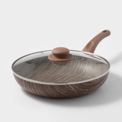 Сковорода глубокая Kantry, d=28 см, стеклянная крышка, пластиковая ручка, антипригарное покрытие, цвет коричневый