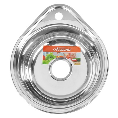 Мойка кухонная Accoona AB4539, врезная, круглая, толщина 0.6 мм, 450×390×165 мм, глянец