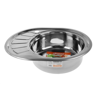 Мойка кухонная Accoona AB4557-R, врезная, правая, толщина 0.6 мм, 570×450×165 мм, глянец