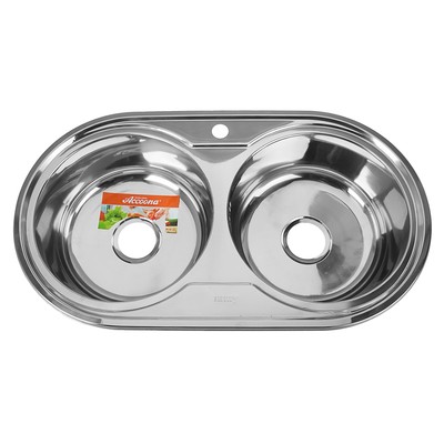 Мойка кухонная Accoona AB4479B, врезная, двойная, толщина 0.6 мм, 790×440×165 мм, глянец
