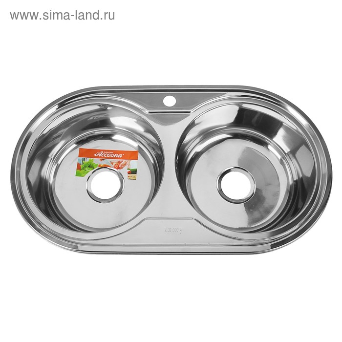 Мойка кухонная Accoona AB4479B, врезная, двойная, толщина 0.6 мм, 790×440×165 мм, глянец - Фото 1