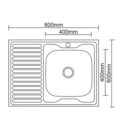 Мойка кухонная Accoona AC6080-R, накладная, правая, толщина 0.6 мм, 800×600×165 мм, декор