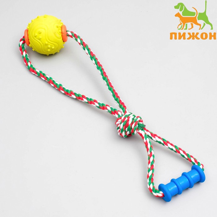 Игрушка канатная с жевательными элементами "Шар с 1 ручкой", до 36 см, разноцветная - Фото 1