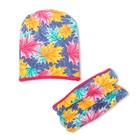 Комплект снуд + шапка для девочки, размер 40-45 см, цвет розовый, принт листья КУД-91/1 - Фото 1