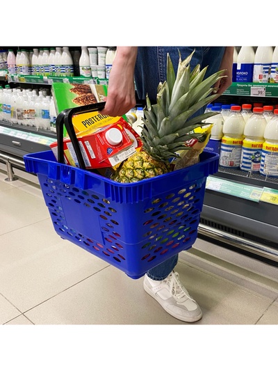 Корзина покупательская пластиковая, 20 л, 2 пластиковые ручки, синяя