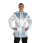 Рубаха русская мужская "Синие цветы", атлас, р-р 52-54, цвет белый - фото 318056581