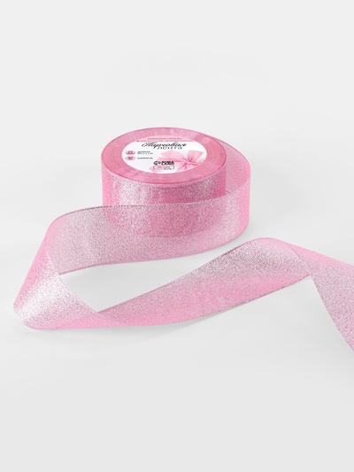 Лента парчовая, 40 мм, 23±1 м, розовая №013