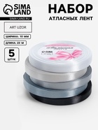 Атласная лента, набор 5 шт., 10 мм, 23±1 м, серая, чёрная - Фото 1