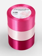 Атласная лента, набор 3 шт., 40 мм, 23±1 м, розовая - Фото 4