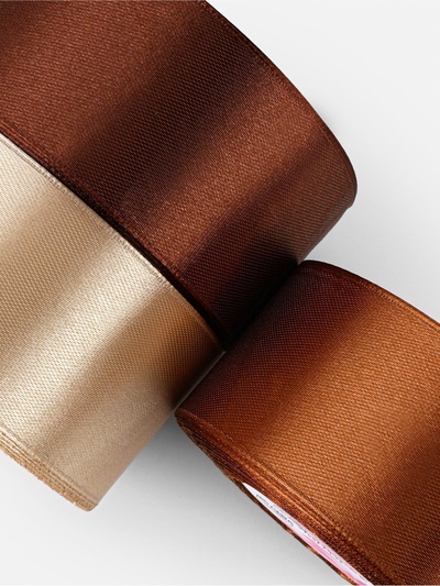 Атласная лента, набор 3 шт., 40 мм, 23±1 м, коричневая, бежевая