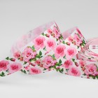 Лента репсовая «Розы», 25 мм, 18 ± 1 м, цвет белый/розовый - фото 320297815