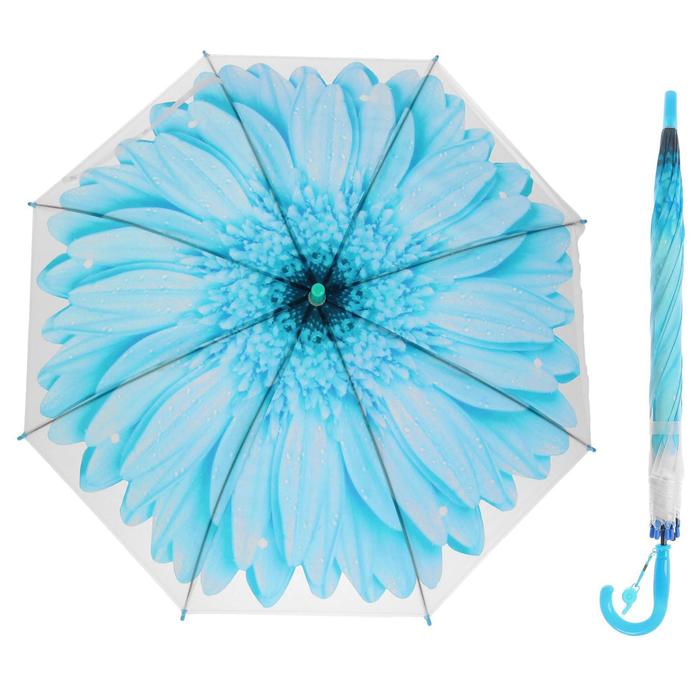 Зонт-трость «Гербера», полуавтоматический, со свистком, R=41см, цвет голубой - Фото 1