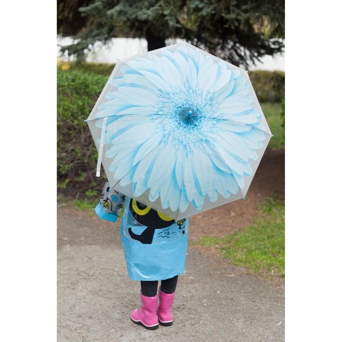 Зонт-трость «Гербера», полуавтоматический, со свистком, R=41см, цвет голубой - фото 1884832625
