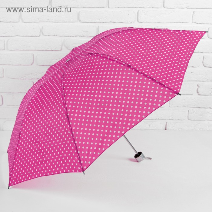 Зонт механический «Горошек», 3 сложения, 8 спиц, R = 49 см, цвет малиновый