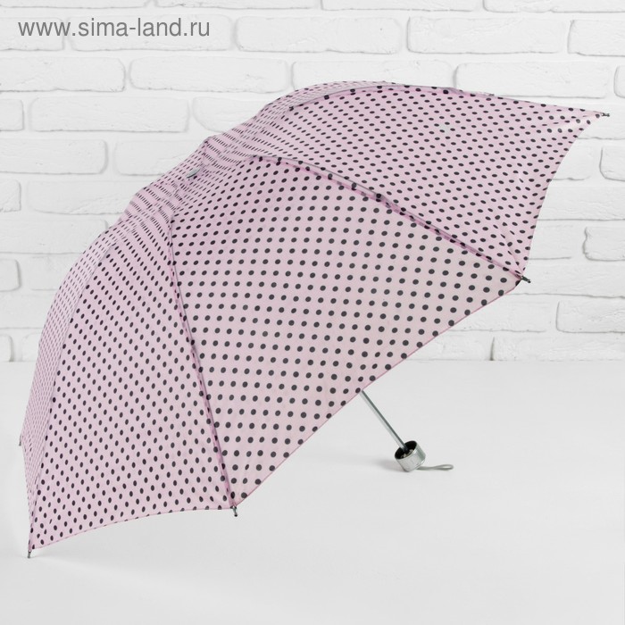 Зонт механический «Горошек», 3 сложения, 8 спиц, R = 49 см, цвет розовый