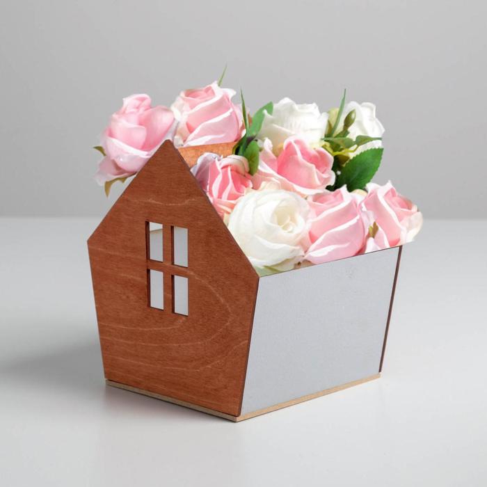 Деревянный ящик-домик, серо‒коричневый, 15 × 16.5 × 18.5 см - Фото 1