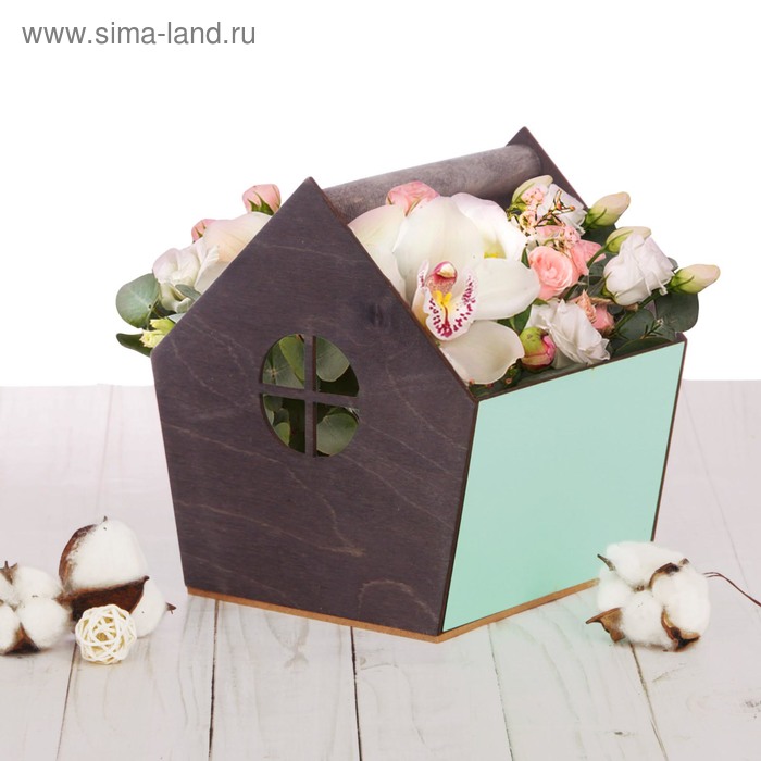 Деревянный ящик‒домик серо‒зелёный, 15 × 16.5 × 18.5 см - Фото 1