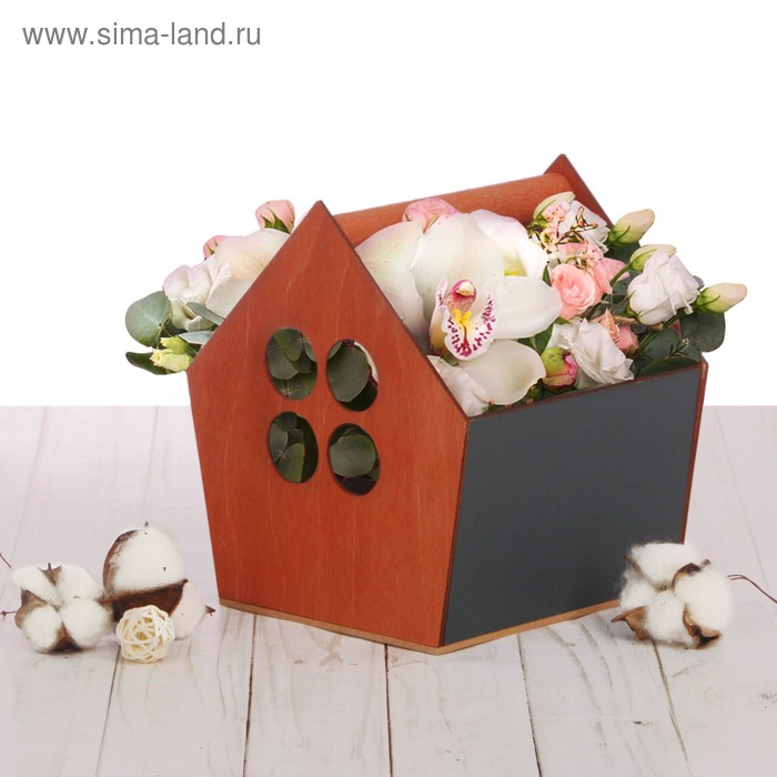 Деревянный ящик‒домик коричнево‒графитовый, 15 × 16.5 × 18.5 см - Фото 1