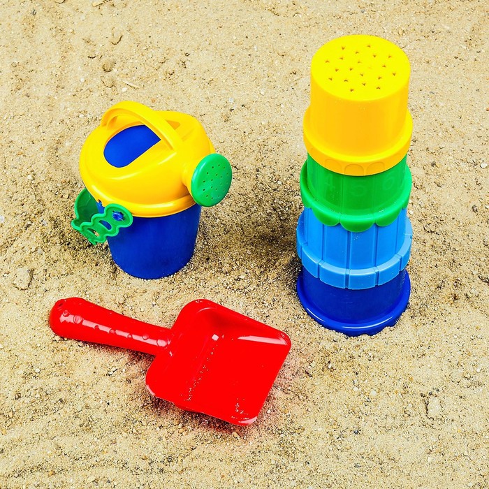 Набор для игры в песке №106: совок, 4 формочки, лейка, МИКС - Фото 1