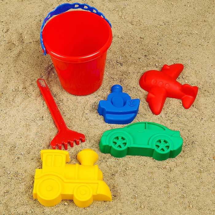 Набор для игры в песке №110: ведёрко, 4 формочки для песка, грабельки - фото 1908365451