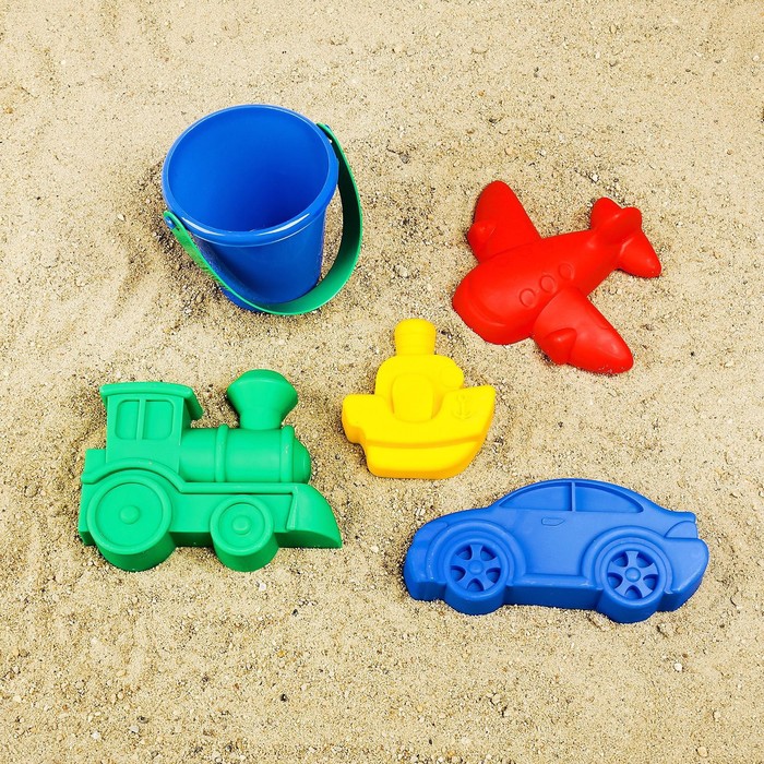 Набор для игры в песке, 4 формочки, ведро, цвета МИКС - Фото 1