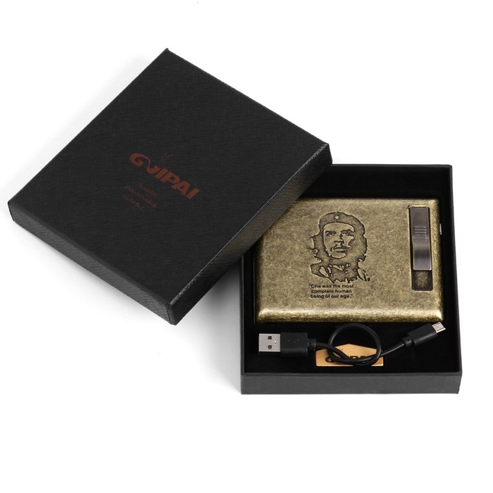Портсигар на 20 сигарет "Чегевара", с электронной зажигалкой, 13.5 х 14 см, от USB - Фото 1