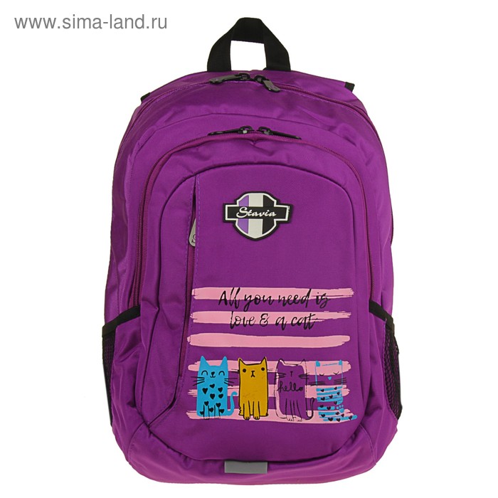 Рюкзак школьный Stavia, 41 х 30 х 15 см, эргономичная спинка, для девочки, «Котята», сиреневый - Фото 1