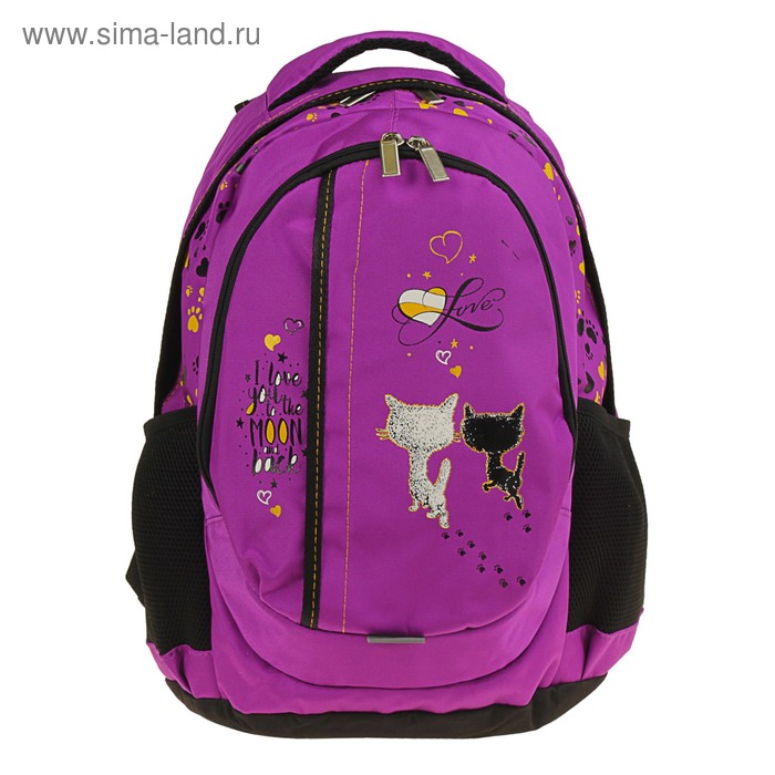 Рюкзак школьный Stavia, 44 х 30 х 17 см, эргономичная спинка, для девочки, «Два кота», сиреневый - Фото 1