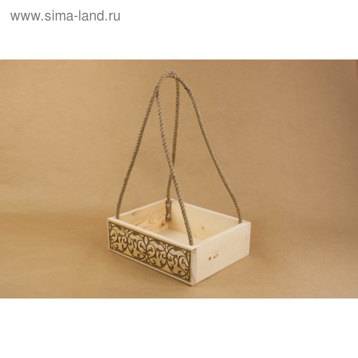 Кашпо деревянное Открытый "С гравировкой №2", ручка верёвка, 30×24×9 см - Фото 1