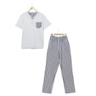 Пижама мужская (футболка, брюки) "Я для тебя" цвет серый/тёмно-синяя клетка, р-р 44 - Фото 2