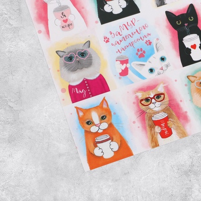 Наклейки детские «Время котиков», 11×15.5 см