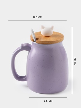 Кружка «Котик», 500 мл, ложка, крышка, керамика, МИКС