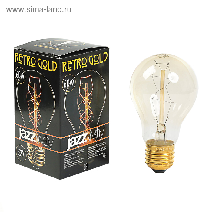 Лампа накаливания Jazzway, A60, E27, 60 Вт, RETRO GOLD - Фото 1