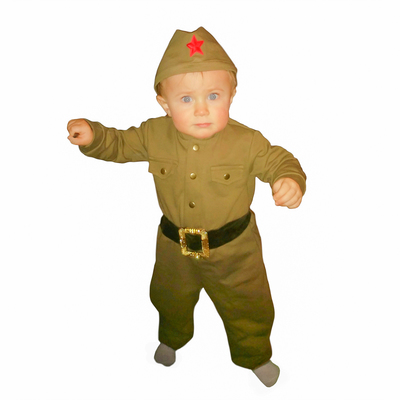 Костюм военного детский: комбинезон, пилотка, трикотаж, хлопок 100 %, рост 74 см, 1-2 года