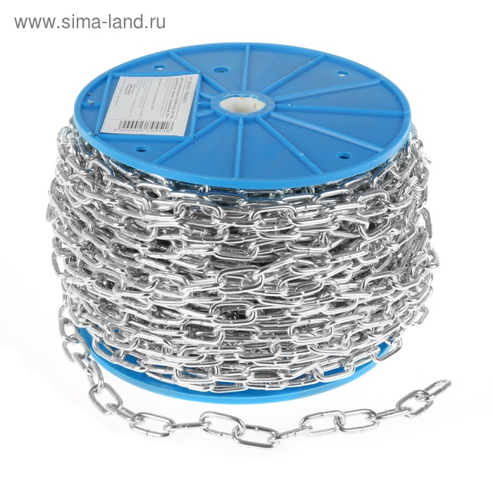 Цепь короткозвенная ТУНДРА krep, DIN766, диаметр 4 мм, сварная, оцинкованная, 50 м - Фото 1